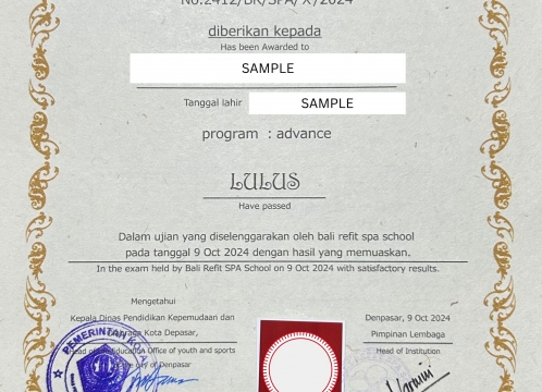 テスト受講後、バリ州政府の認定書を受け取れます